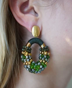 Lott. Gioielli Oorbellen Ce Gb Combi Oval M Gold Stripes Groen