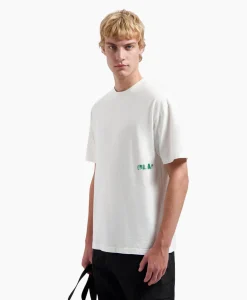 Olaf Hussein T-Shirt Korte Mouw Watercolor Logo Slub Off White