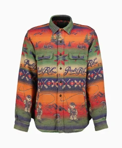 Ralph Lauren Overshirt Flannel Jacquard Blauw Dessin