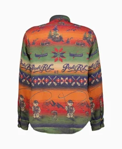 Ralph Lauren Overshirt Flannel Jacquard Blauw Dessin