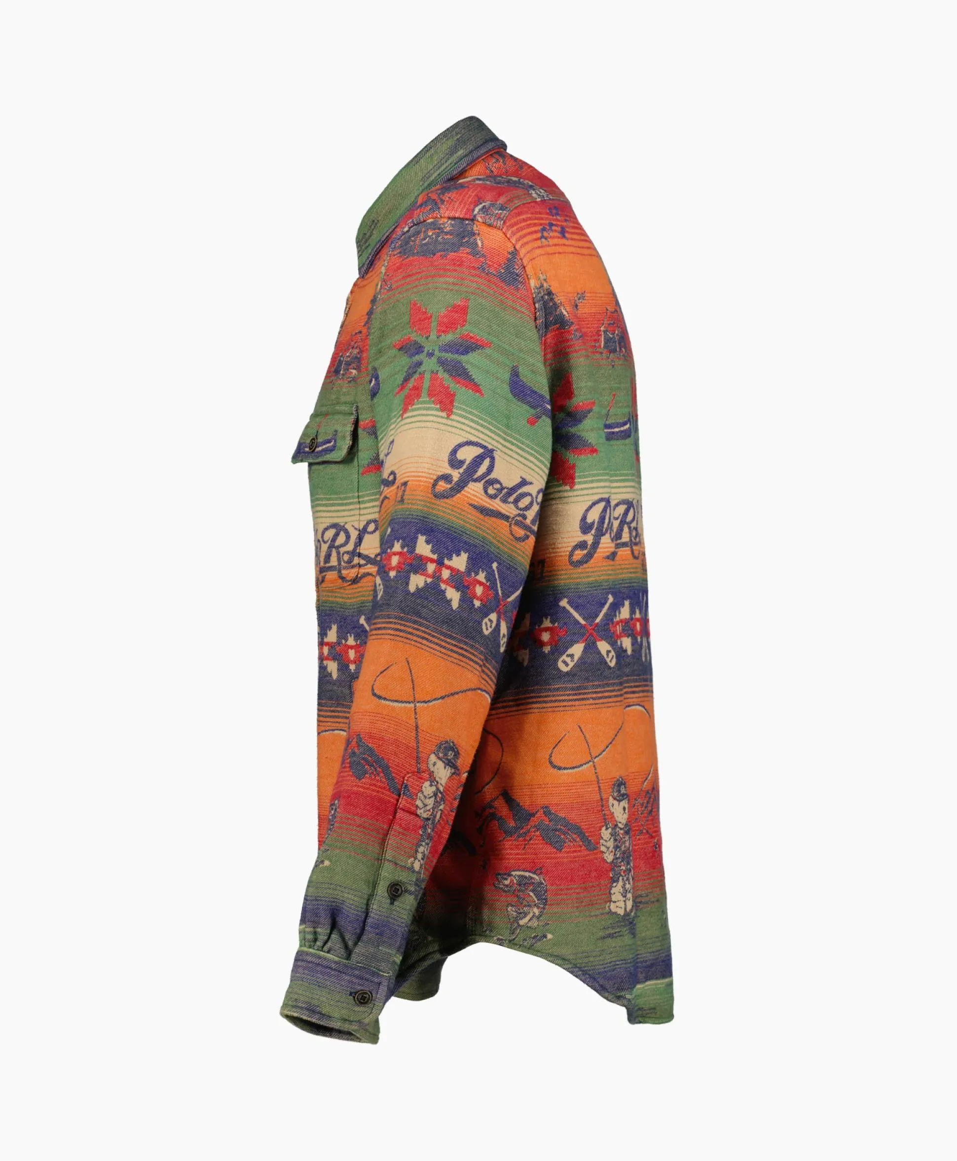 Ralph Lauren Overshirt Flannel Jacquard Blauw Dessin