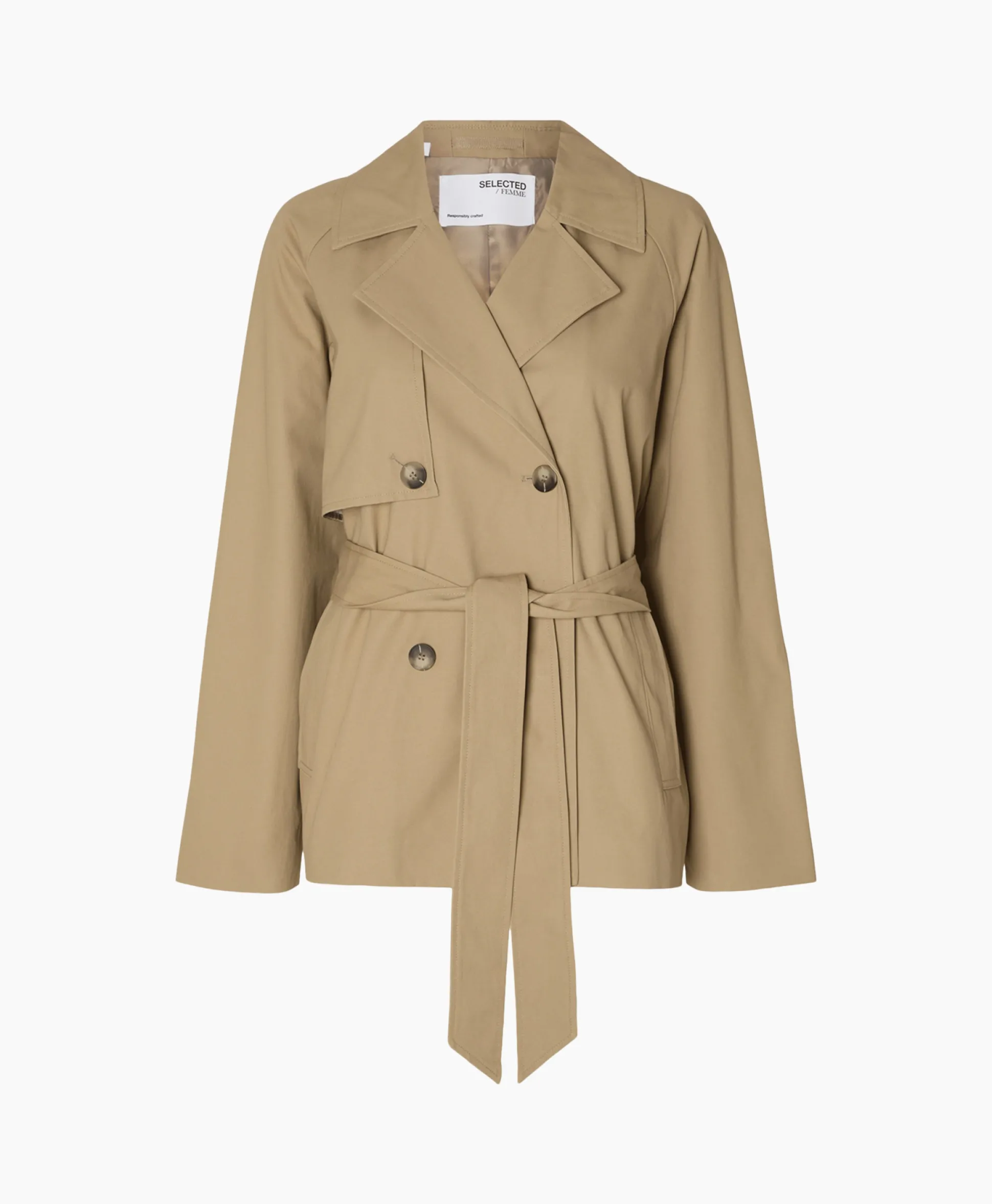 Selected Femme Jack Belinda Short Trench Coat Zand