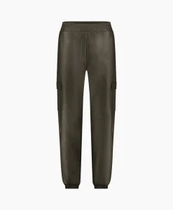 Studio Anneloes Broek Evi Leather Cargo Trousers Bruin Dessin