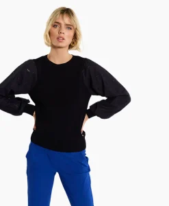 Studio Anneloes Pullover Deana Flower Broderie Donker Blauw