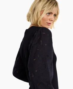 Studio Anneloes Pullover Deana Flower Broderie Donker Blauw