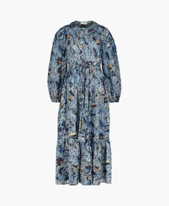 Ulla Johnson Midi Jurk Iona Dress Blauw