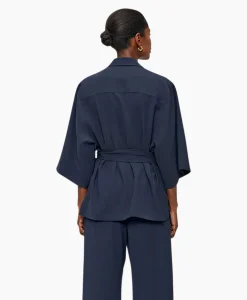 Zenggi Vest Japanse Crepe Kimono Donker Blauw